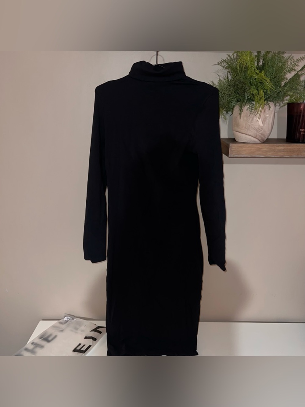 SHEIN Basics Cotton High Neck Solid Bodycon Dress